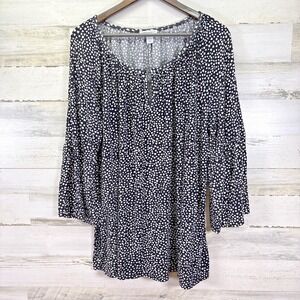 Carolina Belle Womens Black & White Heart Print 3/4 Bell Sleeve Stretch Shirt 2X